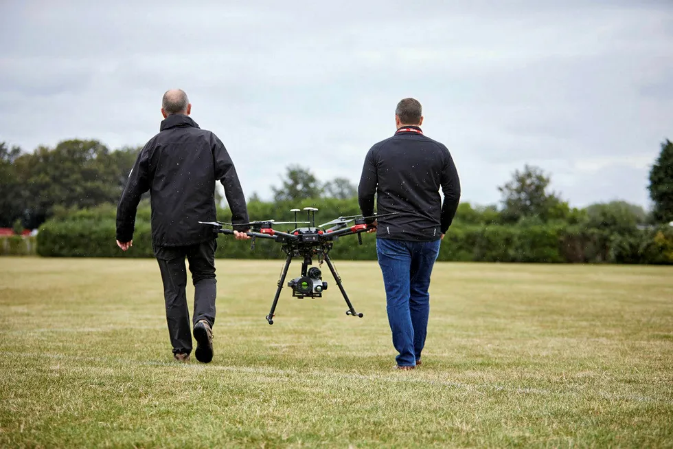 Screen test: a demonstration of a drone equipped with methane-detection equipment at BP’s Sunbury offices, and trying out virtual reality vision