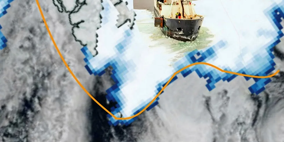 NATUREN UENIG MED STORTINGET: Selv om regjeringspartiene, og Frp, Sp og Ap denne uken ble enige om hvor den nye isgrensen skal gå, gikk likevel snøkrabbebåten «Northeastern» seg bom fast i isen rundt 100 kilometer sør for den nye grensa 28. april i år.