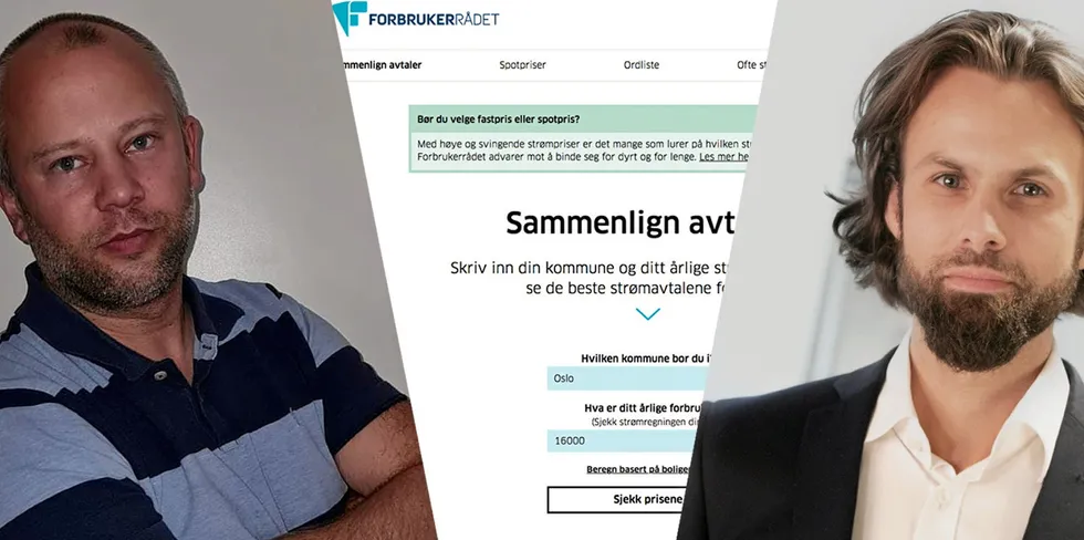 Strøminfluenser Mathias Nilsson (til v) og forbrukerjurist Thomas Iversen i Forbrukerrådet.