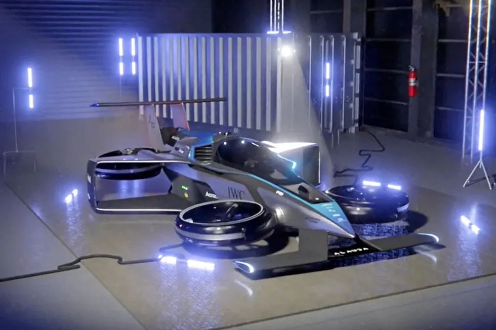 A computer rendering of the Mark 4 Airspeeder flying race car.