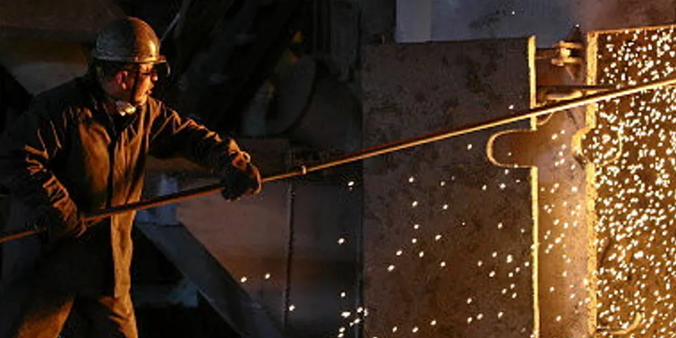 NOVOKUZNETSK, RUSSIA - MAY 14, 2021: A steelworker in a converter shop at the EVRAZ ZSMK steel mill. Sergei Bobylev/TASS (Photo by Sergei Bobylev\TASS via Getty Images) . Evraz steel workert.