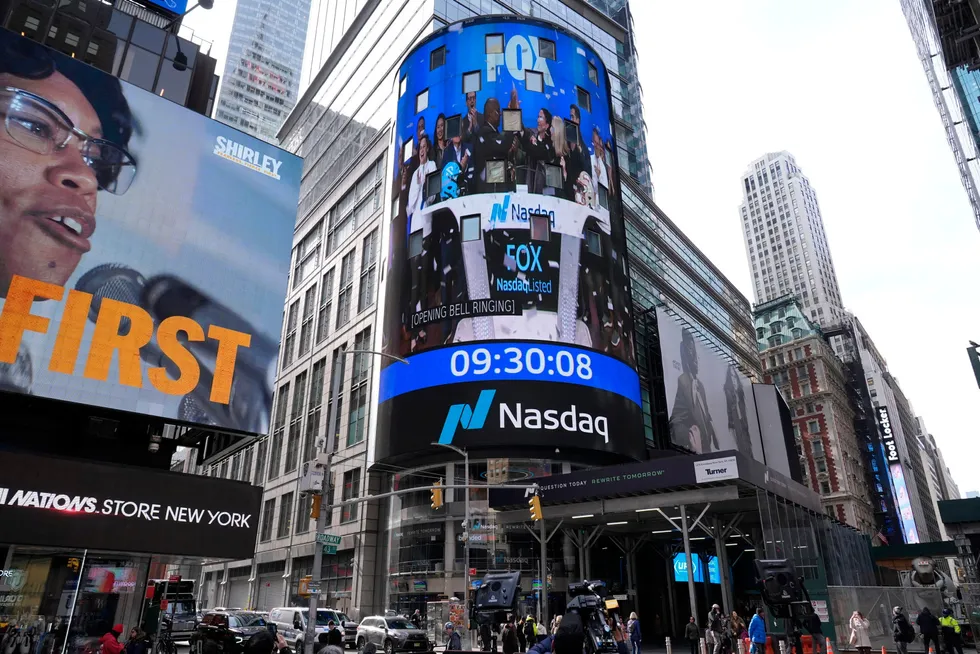 Nasdaqs frontskjerm i New York sentrum tidligere i år.
