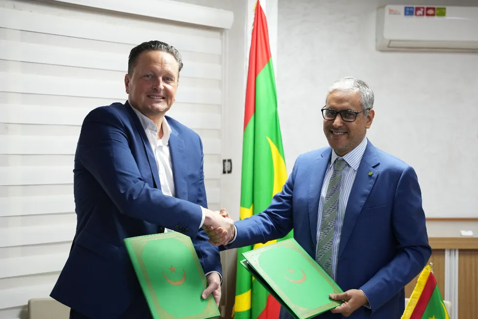 Karsten Nielsen CEO of GreenGo Energy and Mohamed Khaled, Mauritania's minister of energy and petroleum