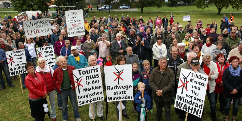 Anti-wind protest in Mecklenburg-Western Pomerania in Tuetzpatz, Germany