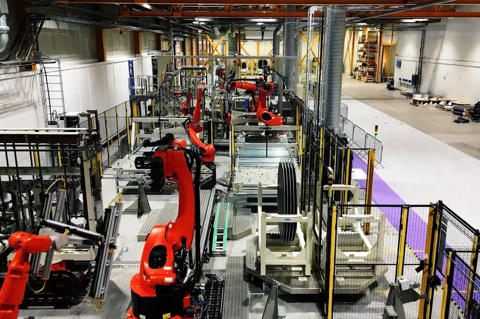 The interior of Nel's 1GW alkaline electrolyser factory in Herøya, Norway