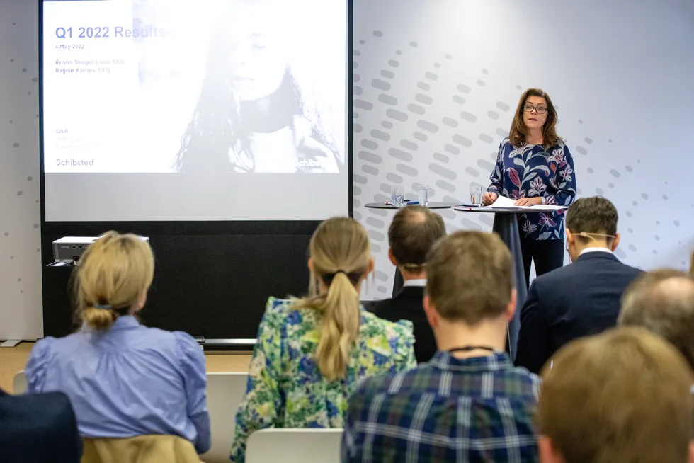 Kristin Skogen Lund holdt sin første fysiske kvartalspresentasjon siden koronautbruddet onsdag morgen.