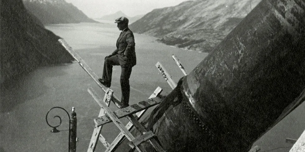 Det var farlig anleggsarbeid i Glomfjord under byggingen av rørgaten til kraftverket.