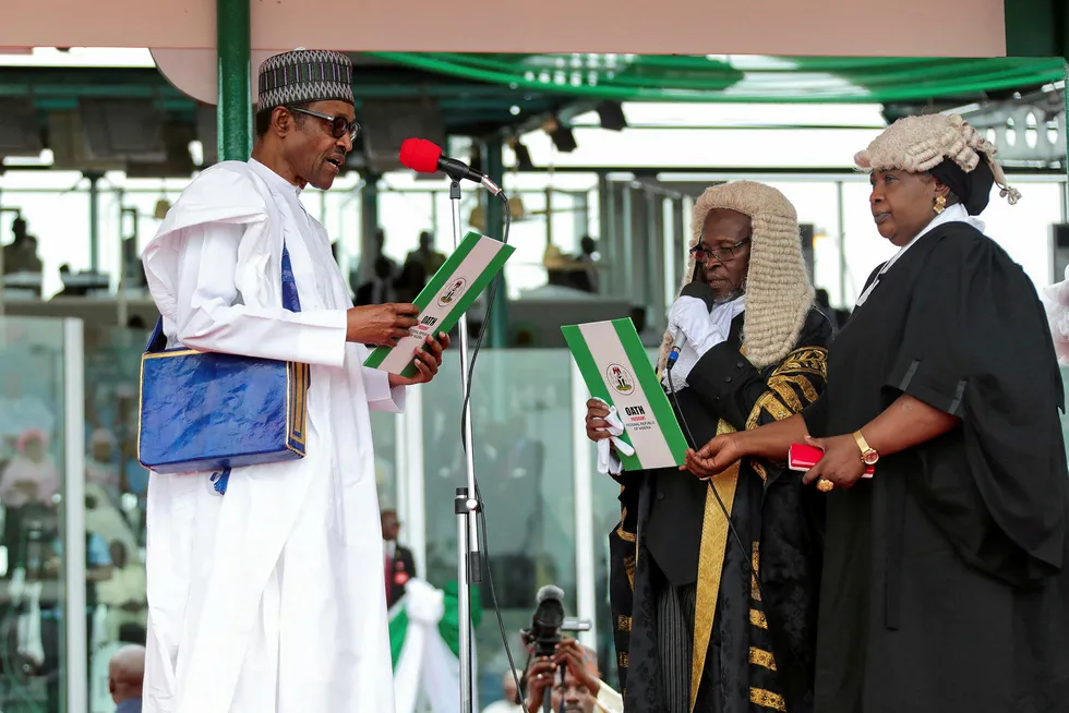 Centre stage: Nigerian President Muhammadu Buhari is sworn in during his inauguration ceremony in Abuja this week