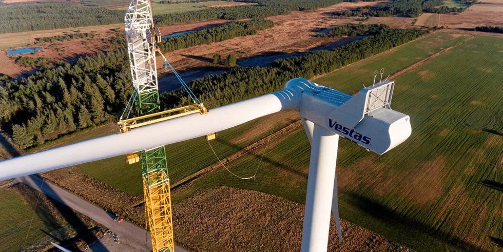 Blade installation at Vestas V136 wind turbine