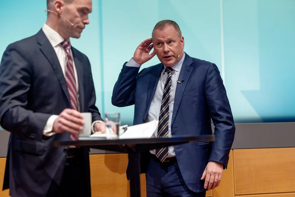 Oljefondssjef Nicolai Tangen og nestleder Trond Grande.