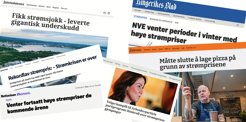Omtalen av strømprisene i norske medier ble halvert fra 2022 til 2023.