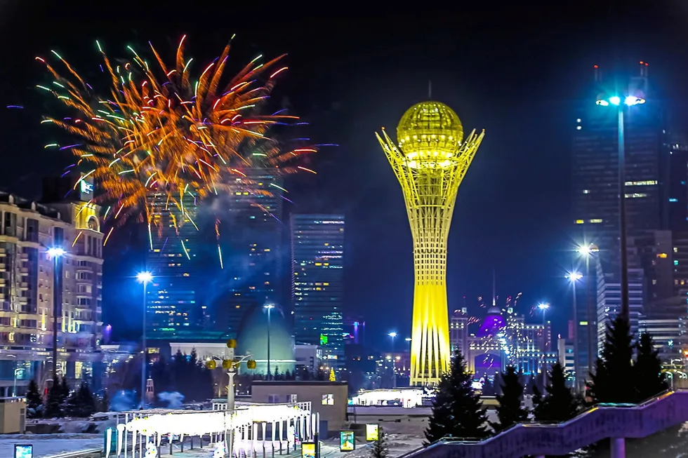 Celebration: fireworks near Bayterek tower in the Kazakh capital of Nur-Sultan