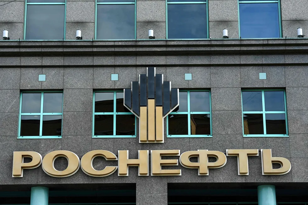 Ready to go: the logo of Russian oil producer Rosneft is pictured on its headquarters in Moscow