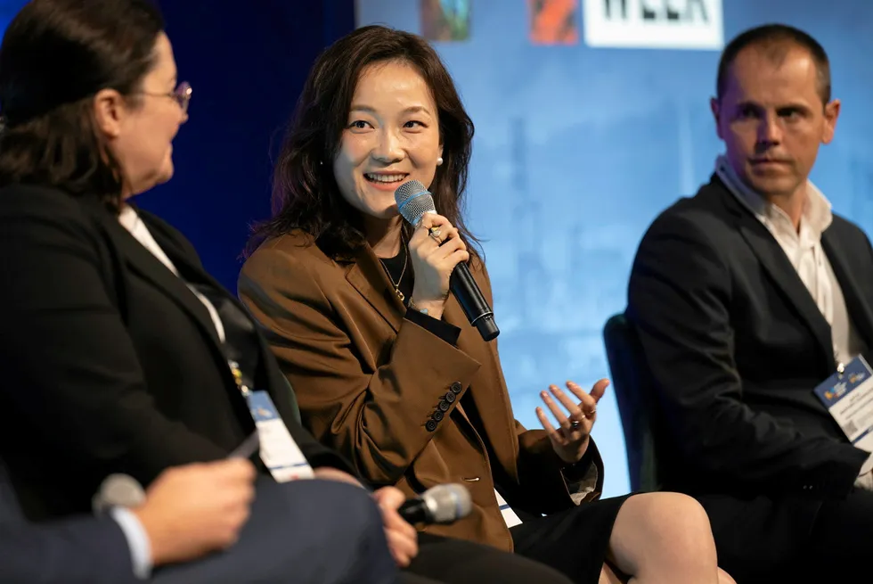 Lili Lu, green hydrogen business developer for Envision Energy, speaking at World Hydrogen Week.