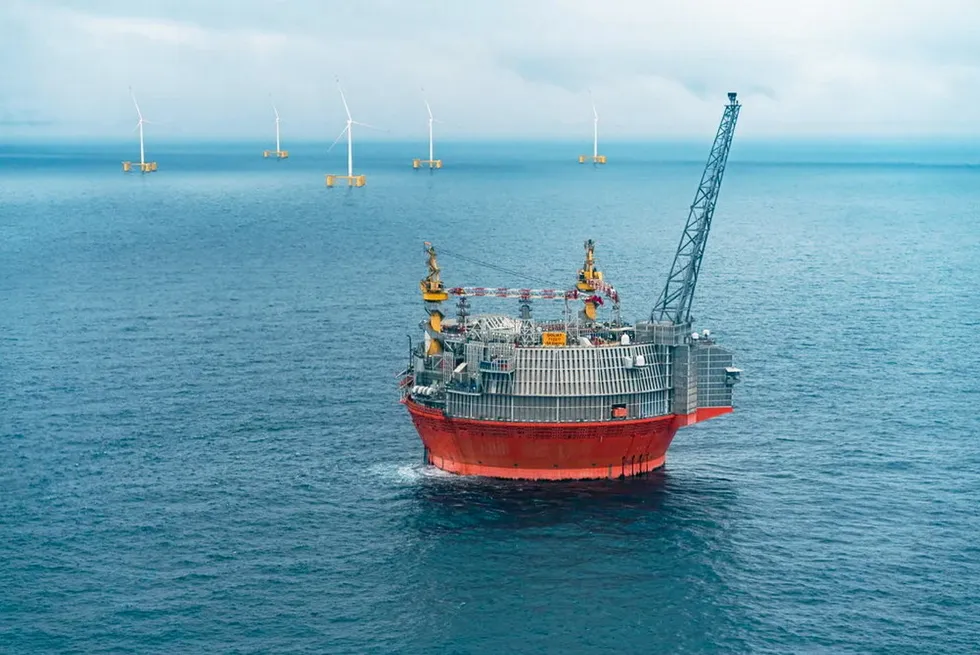 Rendition of what Norway’s GoliatVind project will look like when integrated with oil installations in in the Barents Sea.