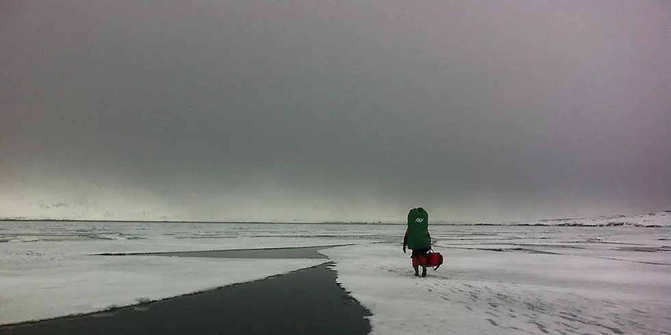 Havisen som kommer drivende med vinden og stopper havforskerne er tykkere enn denne nyisen utenfor Ny-Ålesund. Illustrasjonsfoto: Mia Kanstad Kulseng