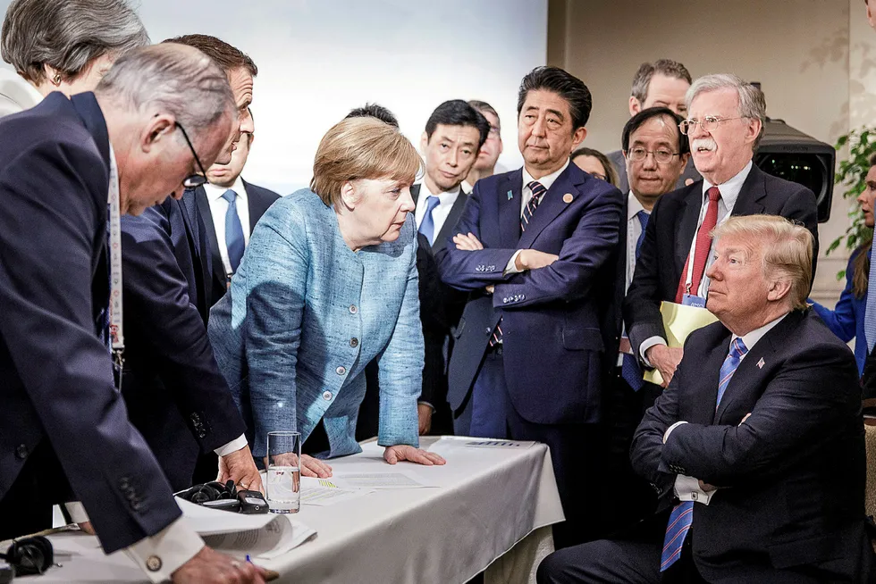 Forbundskansler Angela Merkel vant ikke gehør hos USAs president Donald Trump på G7-toppmøtet i Canada. Foto: Bundesregierung/Jesco Denzel/Handout via REUTERS/NTB Scanpix