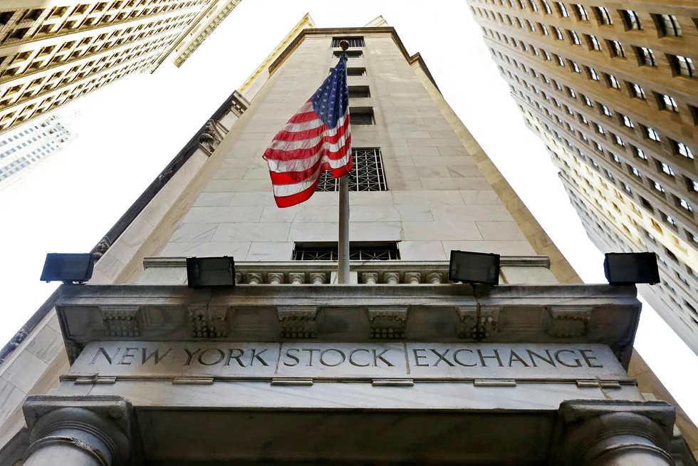New York Stock Exchange, som ligger i Wall Street i New York.