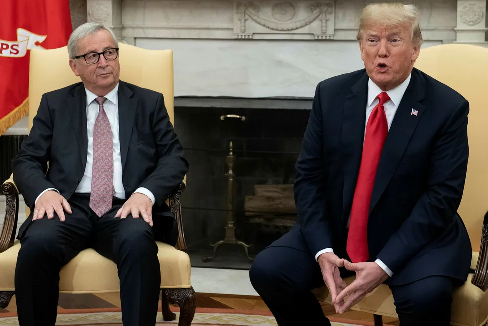 USAs president Donald Trump og Europakommisjonens president Jean-Claude Juncker i Det hvite hus onsdag. Foto: SAUL LOEB/AFP/NTB Scanpix
