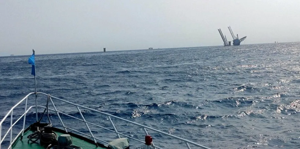 Capsized: the Shengping 001 offshore wind installation vessel offshore Guangdong as rescue efforts continue.