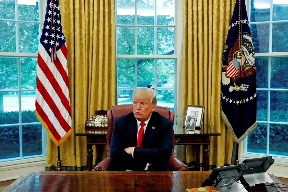 President Donald Trump under intervjuet med Reuters i Det hvite hus, 20. august.