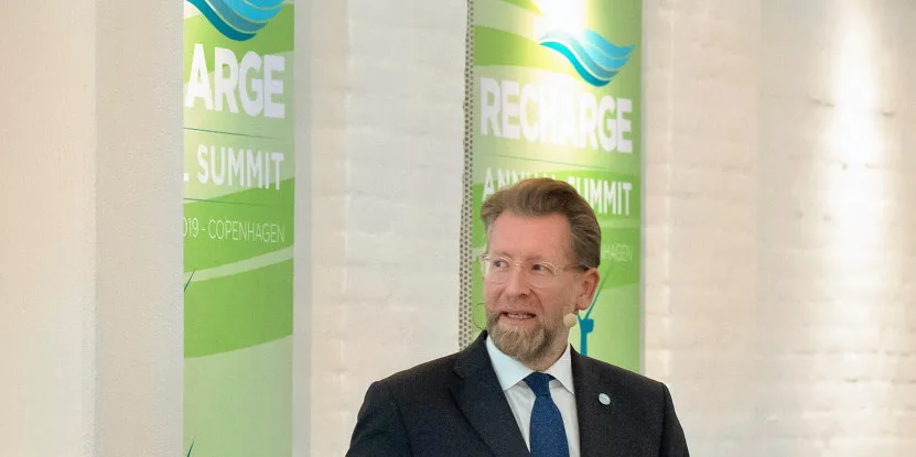 WFO floating committee chair Bruno Geschier speaking at a Recharge summit.
