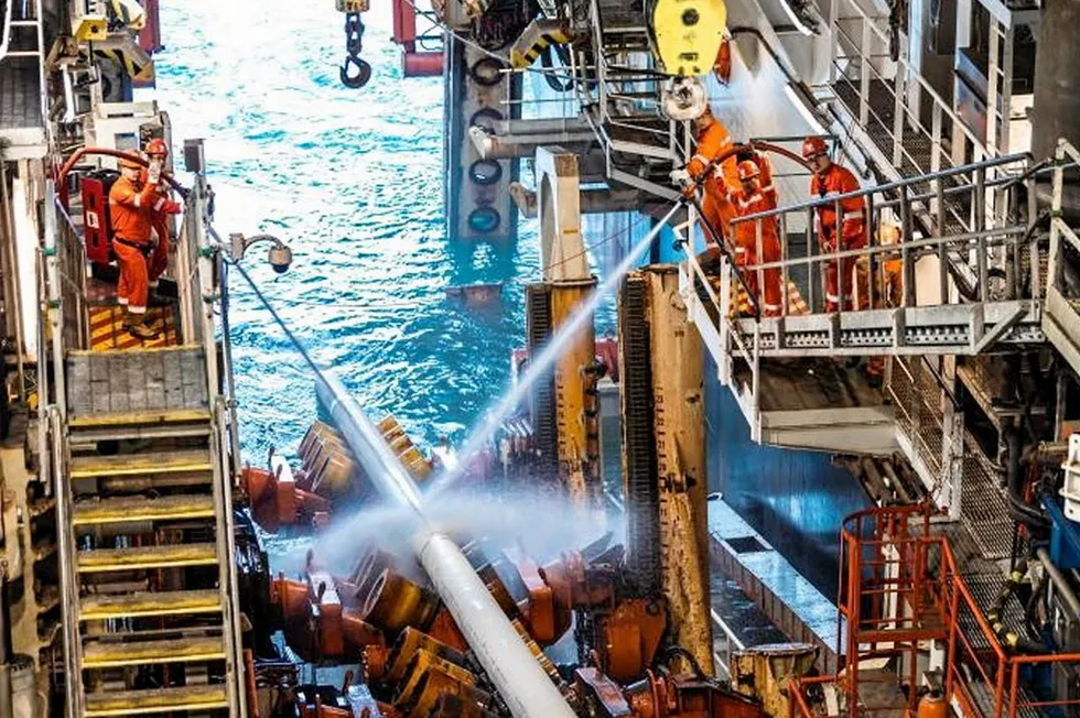 Earlier gig: workers welding pipe onboard Saipem's Castorone pipelay barge for the Sakarya gas project offshore Turkey.