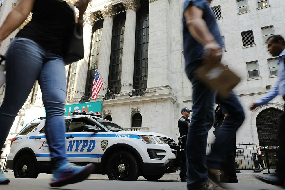 New York Stock Exchange (NYSE) i New York City. Amerikanske børser åpner opp fredag på gode jobbtall. Foto: Spencer Platt/Getty Images/AFP/NTB Scanpix