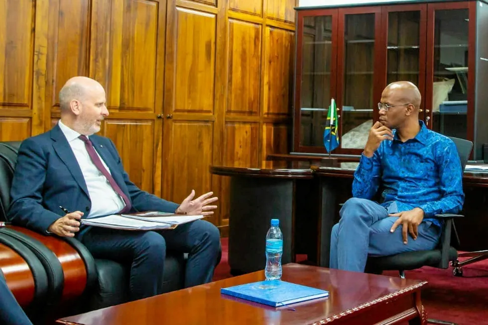 Critical: Paul McCafferty, Equinor's head of Africa E&P (left) met January Makamba, Tanzanian's Minister of Energy on 21 October