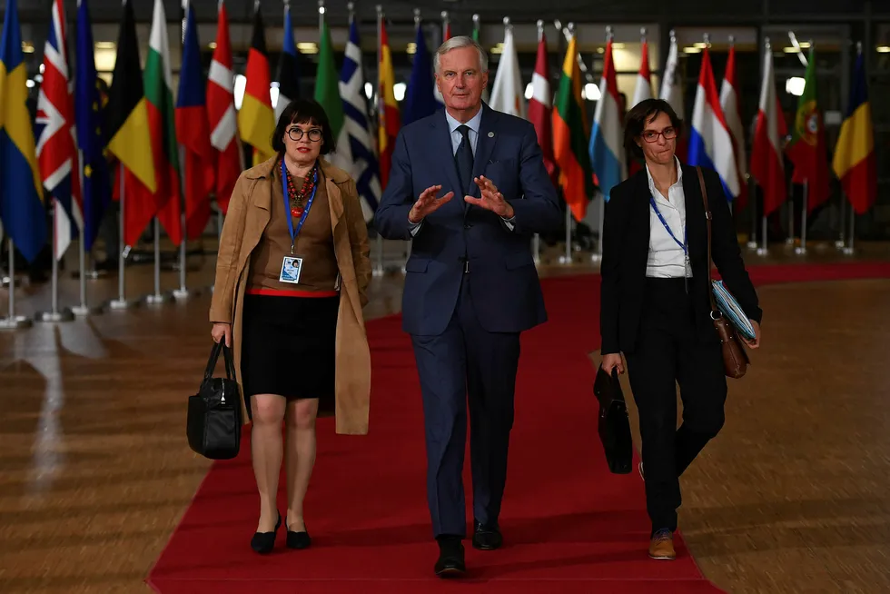 EUs forhandlingsleder Michel Barnier ankommer EU-toppmøtet i Brussel onsdag.