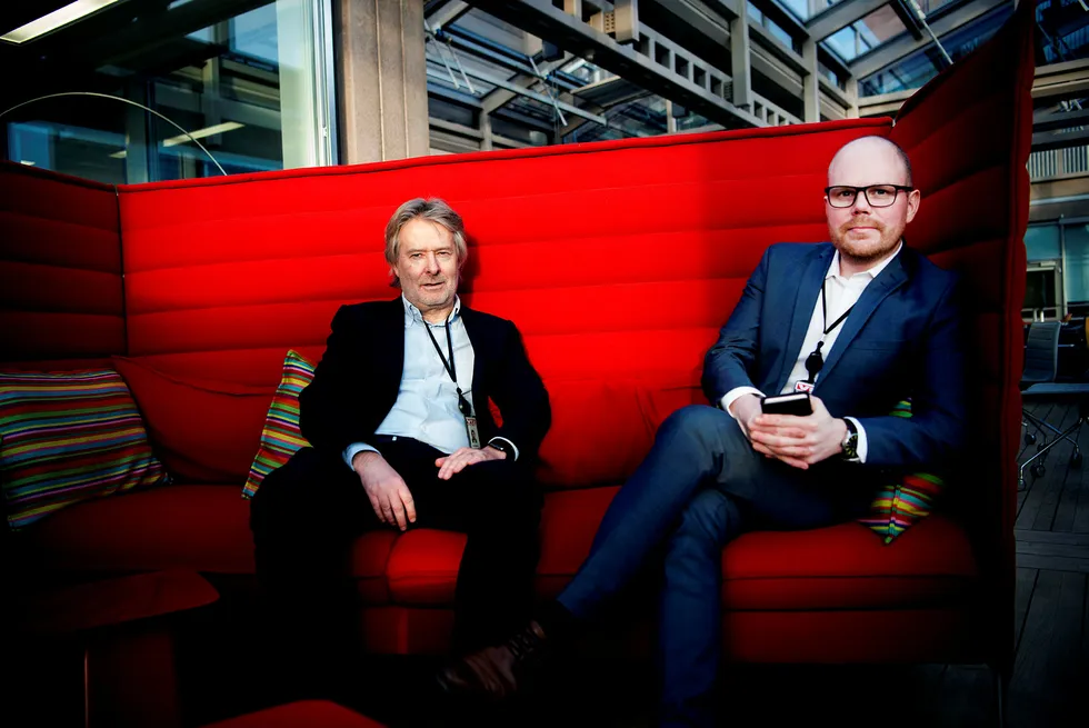 Torry Pedersen (til venstre) blir ny styreleder i Schibsted. Gard Steiro blir publisher i VG, det vil si både ansvarlig redaktør og administrerende direktør. Foto: Mikaela Berg