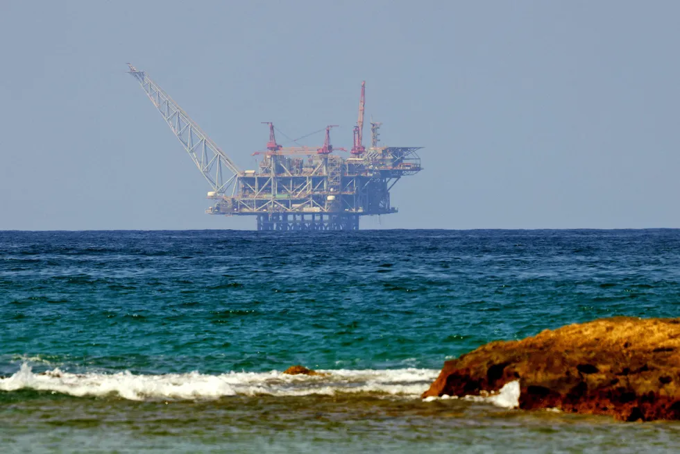 Output boost: a view of Chevron’s Leviathan gas platform from Nasholim beach in Israel.