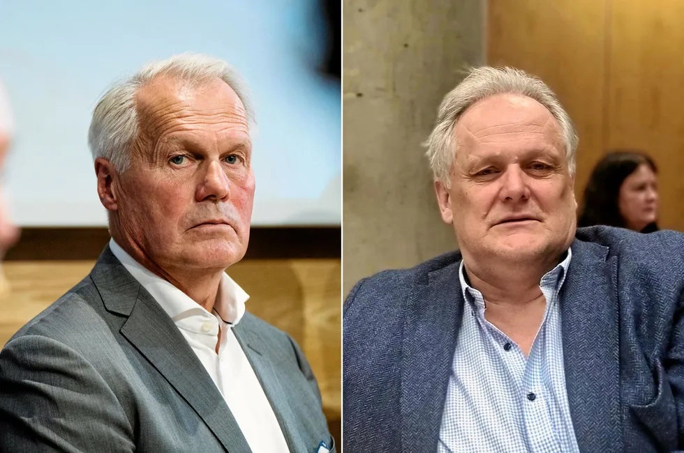 Frøyværingene Gustav Witzøe (t.v.) og Helge Gåsø møtes snart i Trøndelag tingrett, som skal ta stilling til om Salmar må betale med for NTS-aksjene eller ikke.