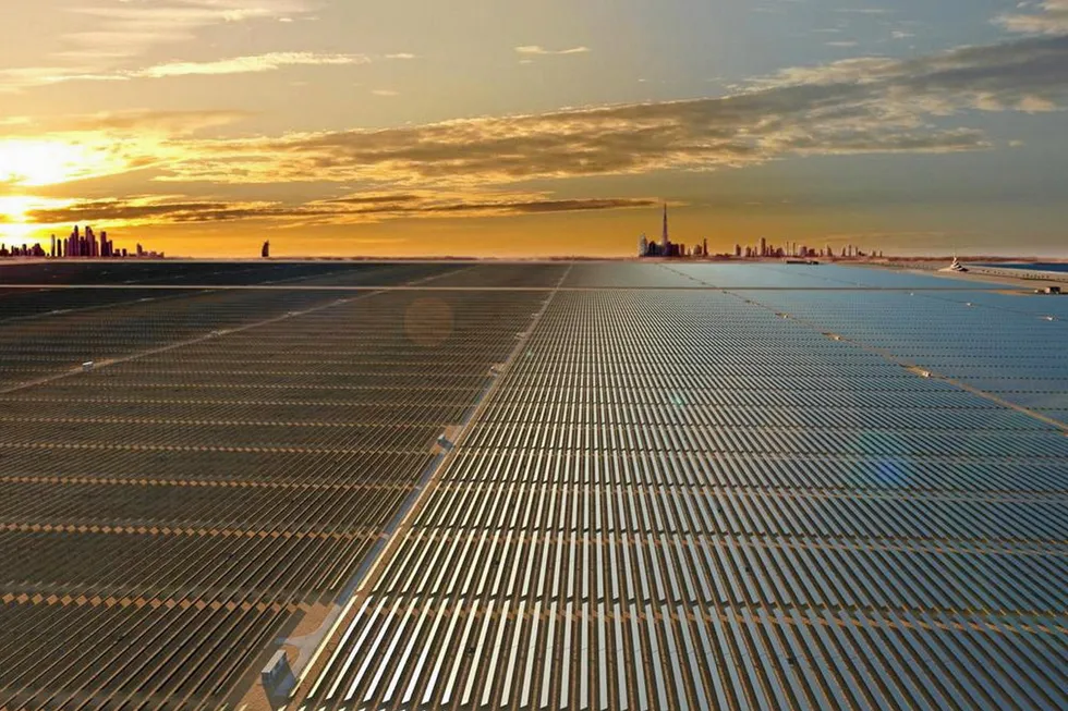 Green spending: computer-generated image of the massive Mohammed Bin Rashid Al Maktoum solar plant in Abu Dhabi