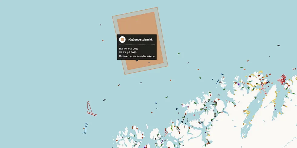 «Pågående seismikk» sto det på kartplotteren til blåkveitefiskerne, som forbereder seg til sesongstart på Tromsøflaket 29. mai.
