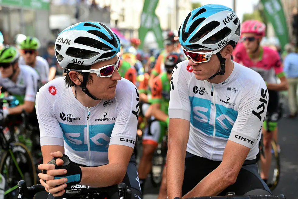 Britain's Geraint Thomas (L) and Chris Froome riding for Team Sky