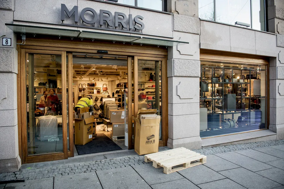 Veske- og koffertbutikkjeden Morris' butikk i Storgata, Oslo.