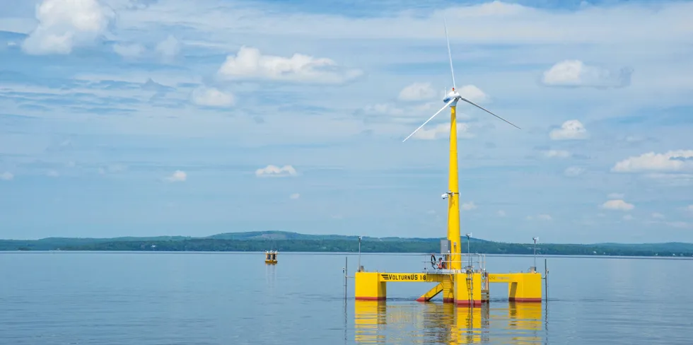 UMaine's part-scale VolturnUS floating wind turbine prototype off Maine