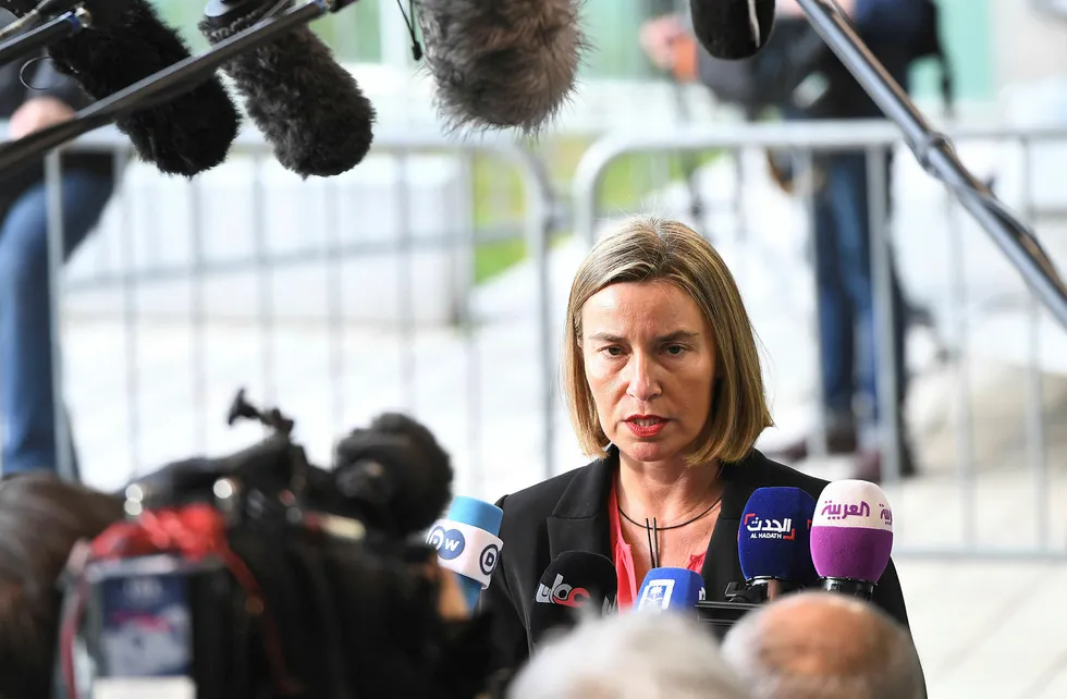 EUs utenrikssjef Federica Mogherini åpner for medlemskapsforhandlinger med Albania og Makedonia. Foto: EMMANUEL DUNAND/AFP/NTB Scanpix