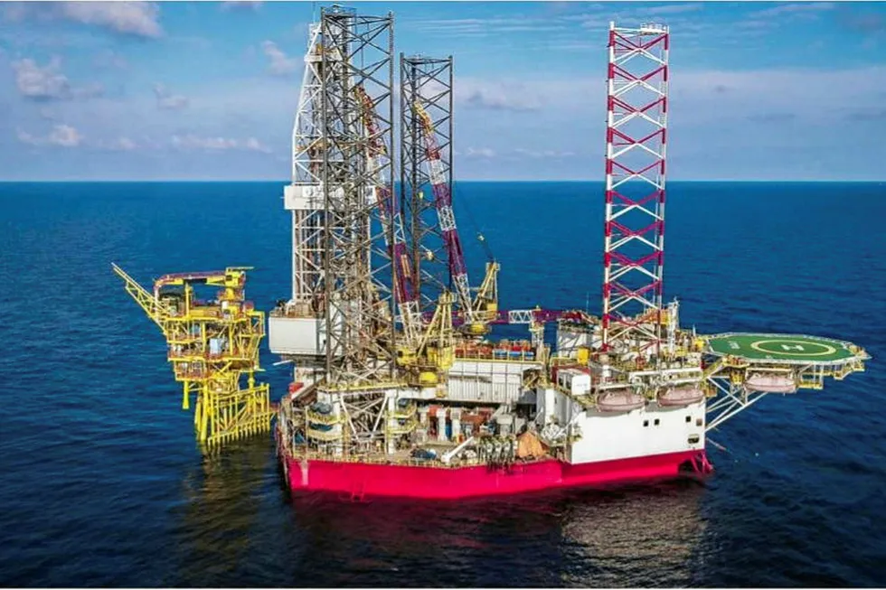 Malaysia spud: the jack-up UMW Naga-2 drilling at the Ophir field