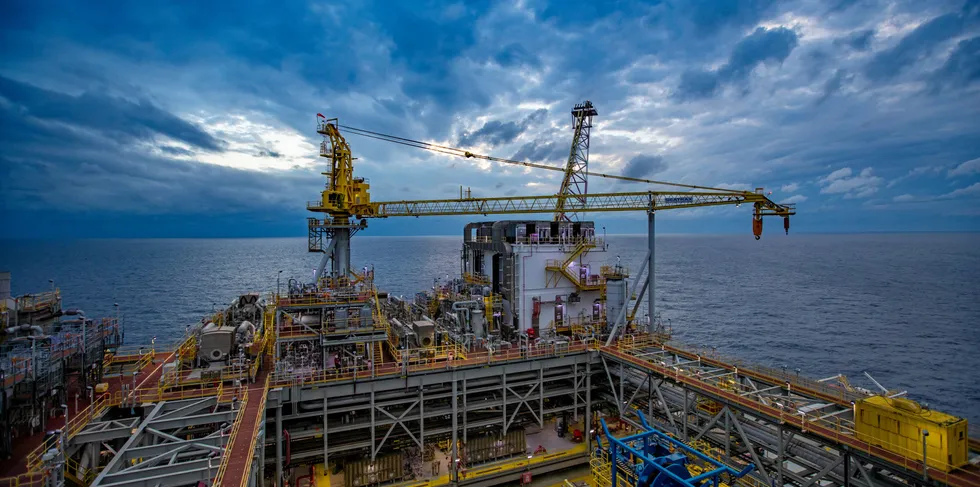 2021GOMHurricaneJP. Dawn breaks on over Chevron's Jack/St Malo semi-submersible in the US Gulf of Mexico.