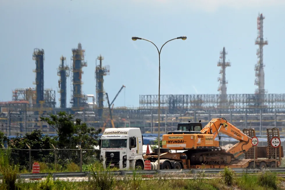 Bad news: a truck carries construction machinery near Petrobras' Comperj petrochemicals complex in Rio de Janeiro state