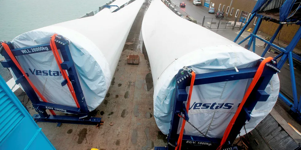 Vestas blades are loaded for shipping