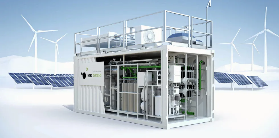 A rendering of an electrolyser powered by wind and solar power.