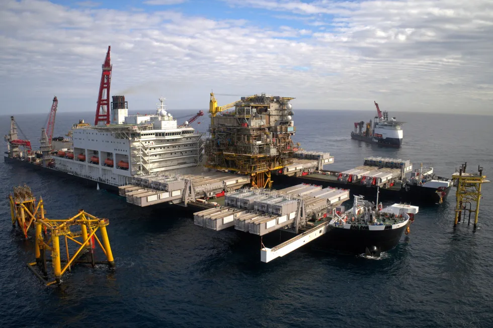 Big lifter: Pioneering Spirit removing the Tyra topsides in Danish waters in 2020