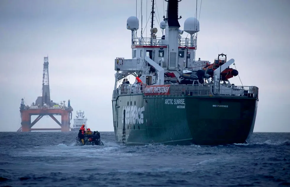Protest: Greenpeace ship Arctic Sunrise follows the BP chartered Transocean Paul B Loyd Jr rig en route to the Vorlich field in the North Sea in 2019