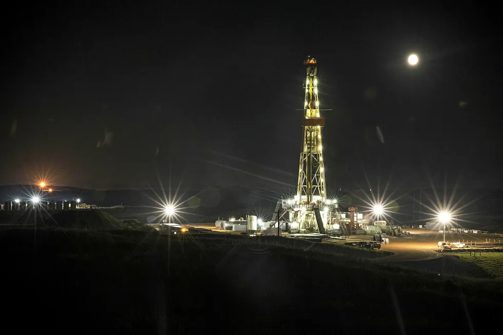 Output on the rise: a rig in the Bakken shale formation outside Watford City, North Dakota, in the US