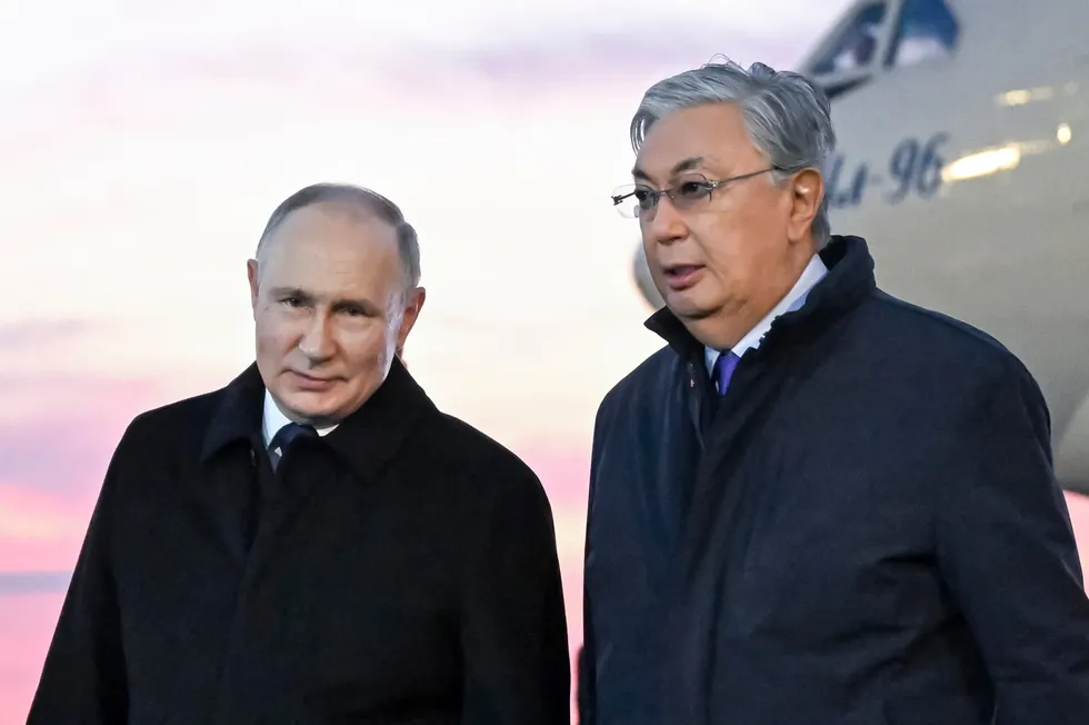 ‘Closest allies’: Russian President Vladimir Putin (left) and Kazakhstan President Kassym-Jomart Tokayev.