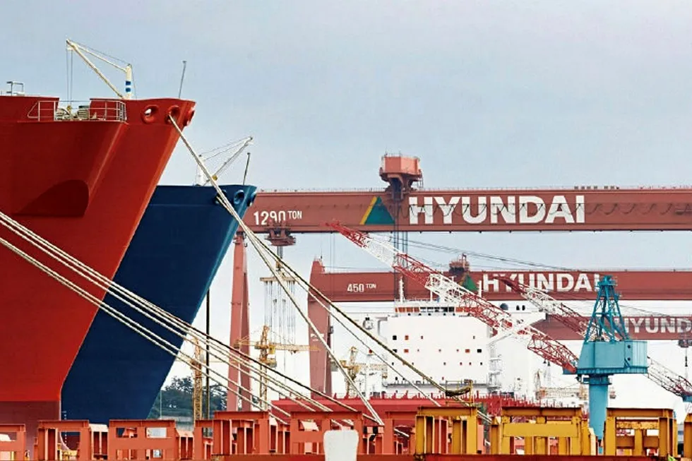 Lining up: a view of Hyundai Heavy Industries' shipyard in South Korea