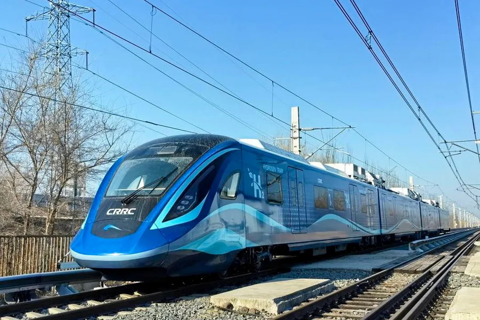 CRRC's urban hydrogen train on the company's test track in Changchun in Jilin province.